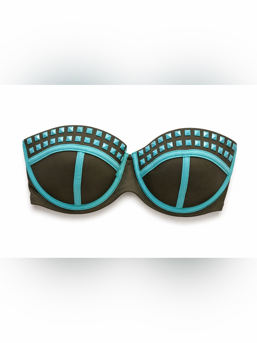 Victoria’s Secret Studded Strapless Bikini Top 34DD Olive Teal Bandeau Swim